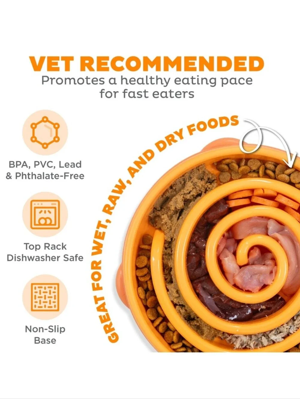 Outward Hound Fun Feeder Interactive Dog Bowl, Orange, 4 cup